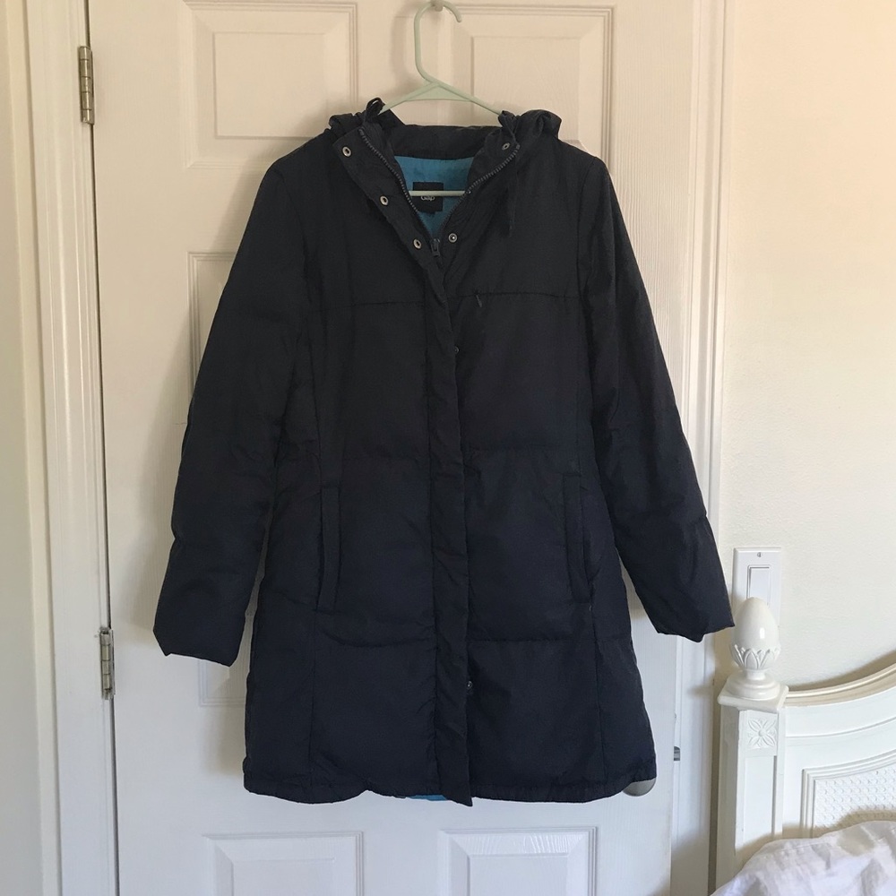 Gap navy blue long down puffer winter coat